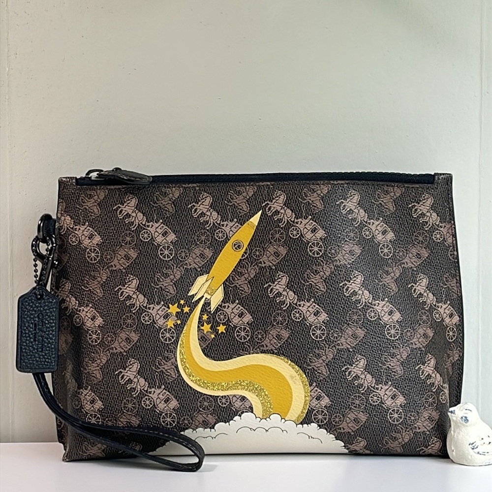 Coach Brown & Yellow Rocket Wristlet Clutch